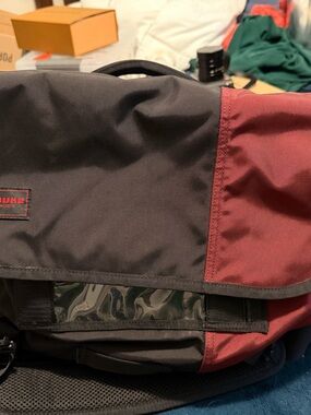 Timbuk2 Black & Burgundy Messenger Bag with Front ID Window